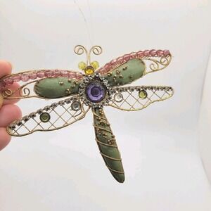 Vintage Dragonfly Ornament Wire Rhinestone Handmade Look Whimsical